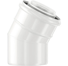 Coude d'évacuation en plastique blanc pour canalisation intérieure.