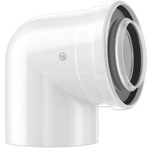 Coude pour conduit d evacuation des fumees 90 degres concentrique en plastique blanc.