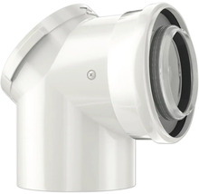Coude d'évacuation blanc avec trappe de visite et joints internes pour installations de chauffage.