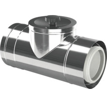 Té en acier inoxydable avec ouverture de nettoyage et bouchon à vis pour tuyaux de poêle.