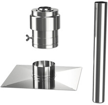 Kit de cheminée en acier inoxydable comprenant un conduit, un solin de toit et un raccord.