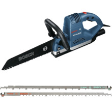 Bosch Elektro-Fuchsschwanzsäge GFZ 16-35 AC mit zwei Sägeblättern für präzise Schnitte in verschiedene Materialien.