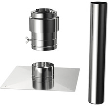 Kit de raccordement de cheminée en acier inoxydable avec plaque de base, adaptateur à vis papillon et tuyau long.