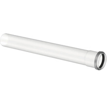 Tuyau d'évacuation en plastique blanc avec manchon et joint d'étanchéité pour installations sanitaires.