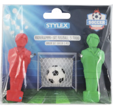 Stylex Radiergummi-Set Fußball, 3-teilig, mit zwei Tischkicker-Figuren und einem Ball in Klarsichtverpackung.