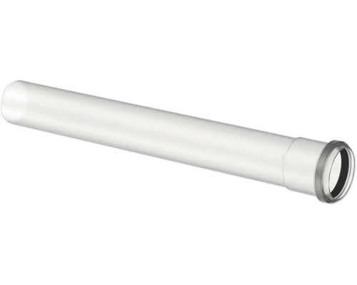Tube d'évacuation blanc en plastique avec manchon à emboîter et joint d'étanchéité.