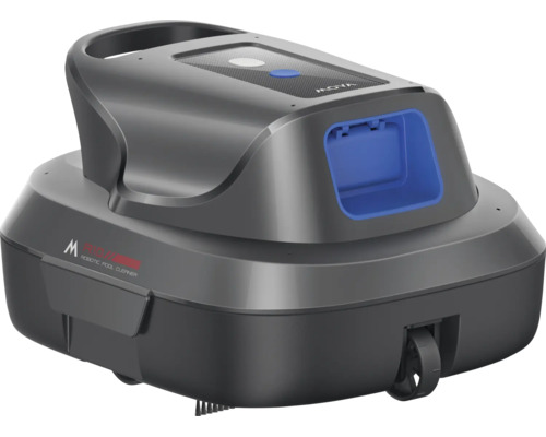 Dunkelgrauer M Rio Poolroboter mit Nova Logo zur automatischen Poolreinigung mit Bürsten und Rollen.