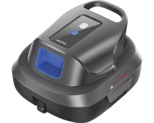 Dunkelgrauer Mova P10 Poolroboter aus Kunststoff zur automatischen Bodenreinigung von Pools.
