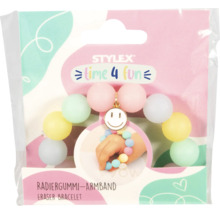 Stylex Radiergummi-Armband in Pastelltönen mit Smiley-Anhänger.