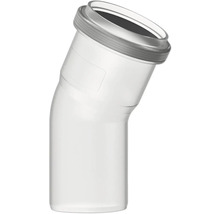 Coude HT en plastique blanc pour tuyaux d'évacuation.