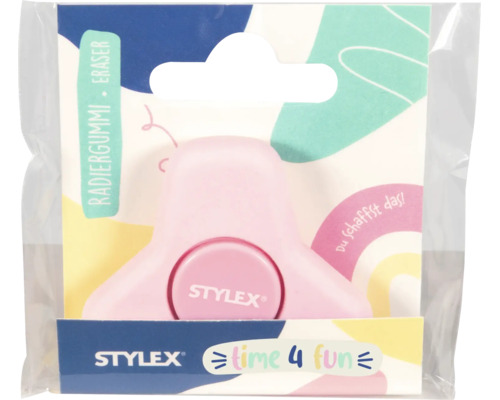 Stylex Radiergummi in Form eines Fidget Spinners in einer Verpackung.