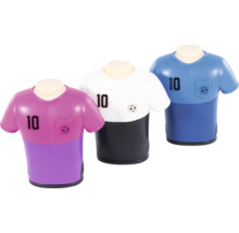 Dräi Anspetzer a Form vu Fussballstrikote mat der Nummer 10 a Fussballsymbol.