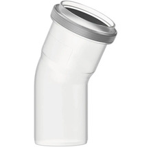 Coude pour tuyau d'évacuation en plastique blanc avec joint d'étanchéité.