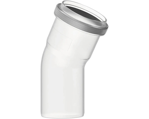 Coude pour tuyau d'évacuation en plastique blanc avec joint d'étanchéité.