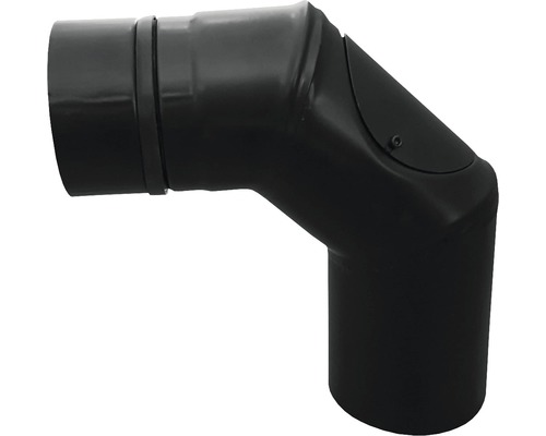 Pellet-Ofenrohr-Bogen Bertrams 90° Ø 100 mm pulverbeschichtet schwarz mit Türe Ofenrohrknie mit Reinigungsöffnung