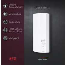 AEG Elektronischer Durchlauferhitzer DDLE Basis mit Temperaturregler, Verbrühschutz, Geräteschutz und VDE-geprüft.