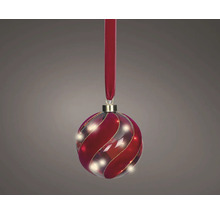 Boule de Noël lumineuse avec motif en spirale rouge et ruban de suspension.