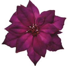 Fleur de Noël artificielle poinsettia violette avec bordure pailletée.