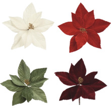 Têtes de fleurs de poinsettia artificielles de différentes couleurs pour les décorations de Noël.