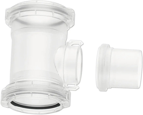 Raccord en T transparent en plastique pour systèmes de tuyauterie avec raccord séparé.