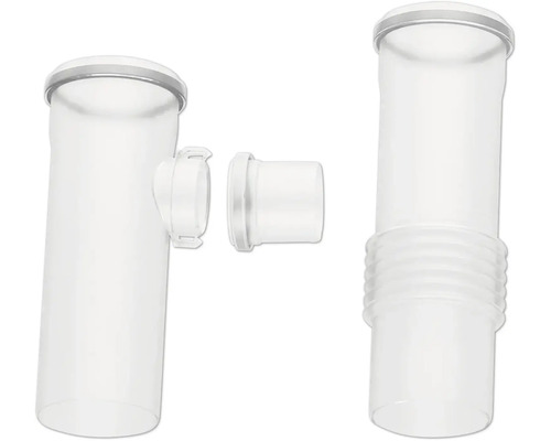 Jeu de tuyaux en plastique transparent et de raccords pour le montage de siphons ou de systèmes d'évacuation.