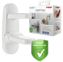 Reer Türgriff-Stopp in Weiß zur Kindersicherung von Türen. Verhindert das Öffnen durch Kinder. Inklusive Verpackung mit reer Logo und Prüfsiegel.