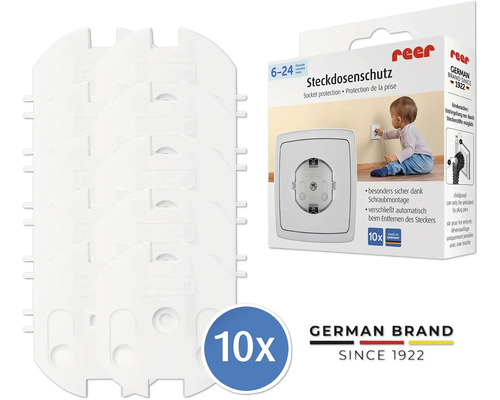 Protection de prise reer à visser, 10 pièces, blanc, sécurité enfant pour prises, Fabriqué en Allemagne.