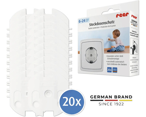 Protection de prise reer à visser, lot de 20 pièces, sécurité enfant blanche pour prises de courant, fabriqué en Allemagne.