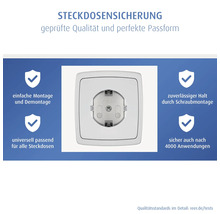 reer Steckdosensicherung zum Schrauben für alle gängigen Steckdosen. Einfache Montage, sicherer Halt und langlebig bis zu 4000 Anwendungen.
