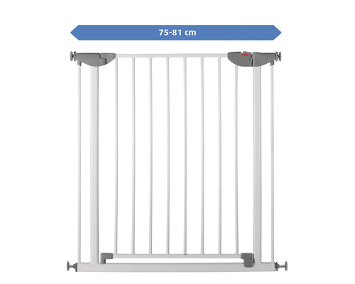 Reer Tür- und Treppenschutzgitter aus Metall in Weiß und Grau, Breite 75 bis 81 Zentimeter.