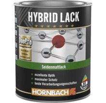 Vernis hybride Hornbach satiné avec technologie DuoPro pour une protection maximale et un aspect excellent. Logo Hornbach.