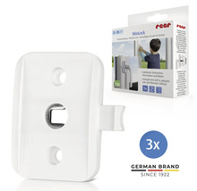 Weiße reer WinLock Fenstersicherung aus Kunststoff zur Kindersicherung von Fenstern und Balkontüren im 3er Pack.