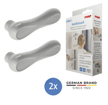 Protège-poignée Reer HandleGuard en silicone, lot de deux, évite les blessures et dommages aux murs. Logo Reer. Marque allemande depuis 1922.