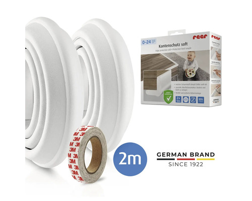 reer Kantenschutz soft aus Schaumstoff inklusive Klebeband für Möbelkanten, zwei Meter Gesamtlänge.