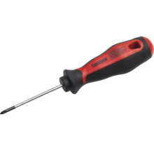 Tournevis cruciforme Pattfield rouge et noir avec poignée ergonomique bi-matière et tige en acier.