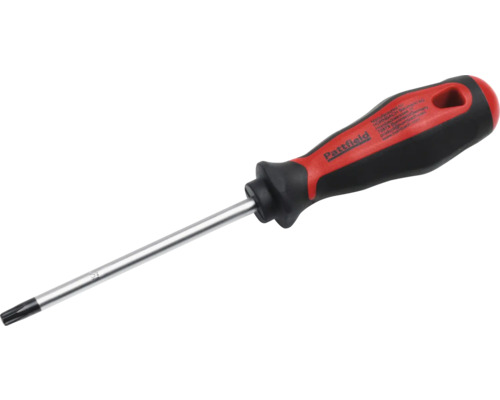 Pattfield Torx-Schraubendreher mit ergonomischem rot-schwarzem Griff und Stahlschaft.