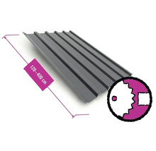 Tôle trapézoïdale en métal anthracite, longueur de 120 à 400 centimètres et symbole pour découpe sur mesure.