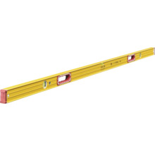 Niveau à bulle jaune en aluminium de Stabila avec trois fioles et deux poignées.