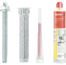 Fischer Injektionsmörtel-Set FIS HT II 300 T mit Gewindestange, Siebhülse, Statikmischer und 300 Milliliter Kartusche.