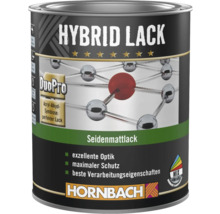 Vernis hybride Hornbach satiné, technologie DuoPro à base d'acrylique et d'alkyde pour un aspect excellent et une protection, Hornbach Logo.