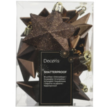 Décorations de Noël incassables en forme d'étoile en marron avec Decoris Logo.