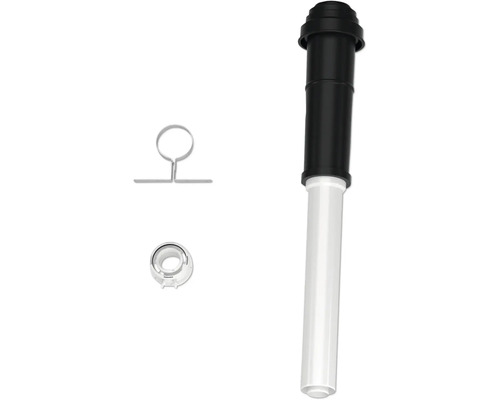 Kit de conduit concentrique air-fumée en plastique et métal avec collier de serrage et rosace pour systèmes de chauffage.