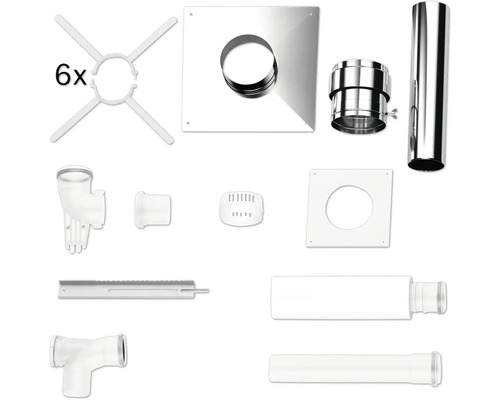 Kit de cheminée avec tuyaux en acier inoxydable, plaque murale et composants en plastique pour systèmes d évacuation des fumées