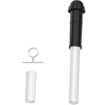 Kit de tuyau télescopique pour l'écoulement d'un lavabo avec pièce de tuyau supplémentaire et un collier de fixation métallique.