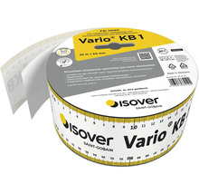 Ruban adhésif ISOVER Vario KB 1 simple face pour pare-vapeur et membranes climatiques, 20 mètres par 60 millimètres, avec mètre ruban intégré.