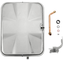 Vase d expansion plat en métal avec kit de montage comprenant un tuyau en cuivre, des joints et un support.