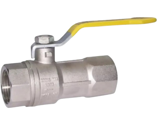 Vanne à boisseau sphérique pour gaz avec levier jaune et filetage intérieur en métal.