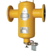 Séparateur de boues magnétique Spirotech Spirotrap BE100FM jaune avec raccordement à bride et vanne de vidange.