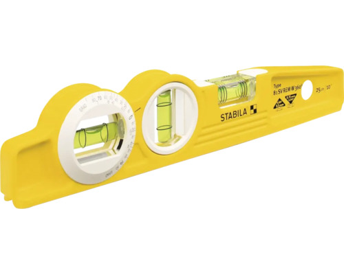 Niveau à bulle Stabila Type 81 SV REM W 360 degrés, 25 centimètres, en aluminium avec trois fioles dont une fiole à angle réglable.