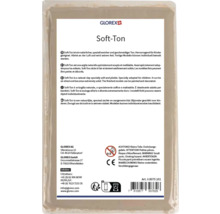 Glorex Soft-Ton lufttrocknende Modelliermasse in Kunststoffverpackung mit Glorex Logo, CE-Zeichen und Warnhinweis für Kinder unter 3 Jahren.